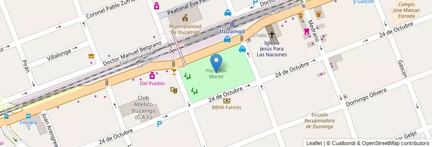 Mapa de ubicacion de Plaza San Martín en アルゼンチン, ブエノスアイレス州, Partido De Ituzaingó, Ituzaingó.