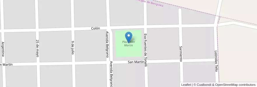 Mapa de ubicacion de Plaza San Martín en Argentinië, Córdoba, Departamento Juárez Celman, Pedanía Chucul, Bengolea.