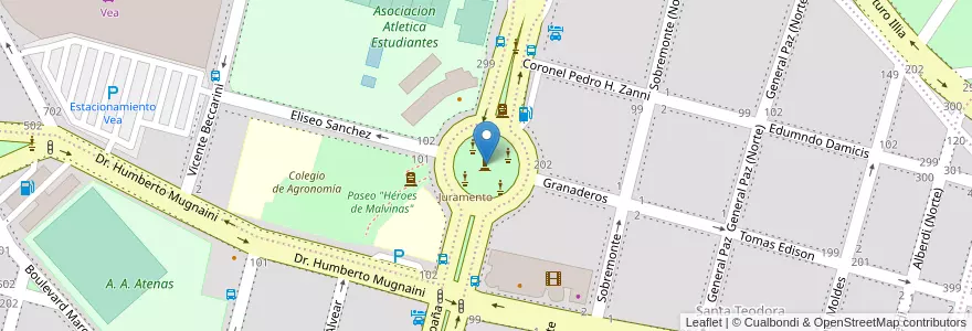 Mapa de ubicacion de Plaza San Martín en Arjantin, Córdoba, Departamento Río Cuarto, Pedanía Río Cuarto, Municipio De Río Cuarto, Río Cuarto.