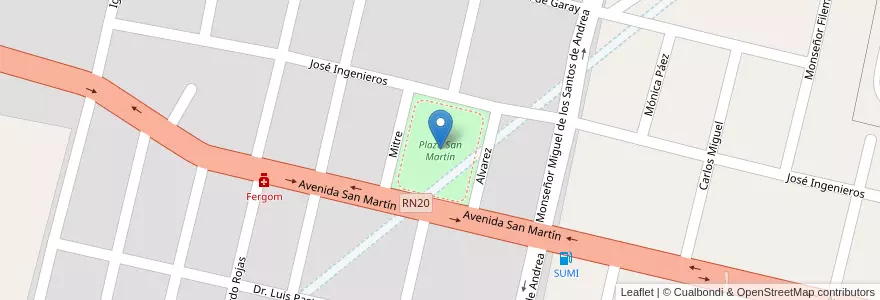 Mapa de ubicacion de Plaza San Martín en Argentina, Córdova, Departamento San Javier, Pedanía Dolores, Municipio De Villa Dolores, Villa Dolores.