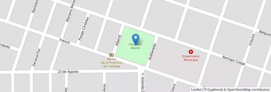 Mapa de ubicacion de Plaza San Martín en Argentinië, Córdoba, Departamento Río Cuarto, Pedanía Cautiva, Municipio De San Basilio, San Basilio.