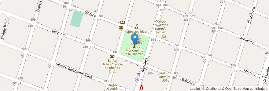 Mapa de ubicacion de Plaza San Martín en アルゼンチン, ブエノスアイレス州, Partido De San Andrés De Giles.