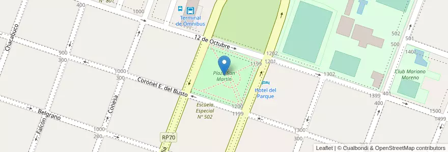 Mapa de ubicacion de Plaza San Martín en Arjantin, Buenos Aires, Partido De Bragado, Bragado.