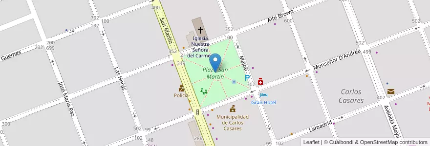 Mapa de ubicacion de Plaza San Martin en アルゼンチン, ブエノスアイレス州, Partido De Carlos Casares, Carlos Casares.