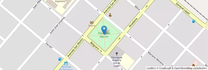 Mapa de ubicacion de Plaza San Martín en Arjantin, Santa Fe, Departamento General López, Municipio De Wheelwright, Wheelwright.