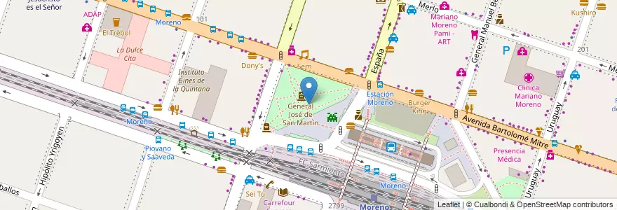Mapa de ubicacion de Plaza San Martin en 아르헨티나, 부에노스아이레스주, Partido De Moreno, Moreno.