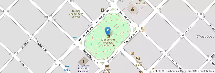 Mapa de ubicacion de Plaza San Martín en アルゼンチン, ブエノスアイレス州, Partido De Chacabuco, Chacabuco.
