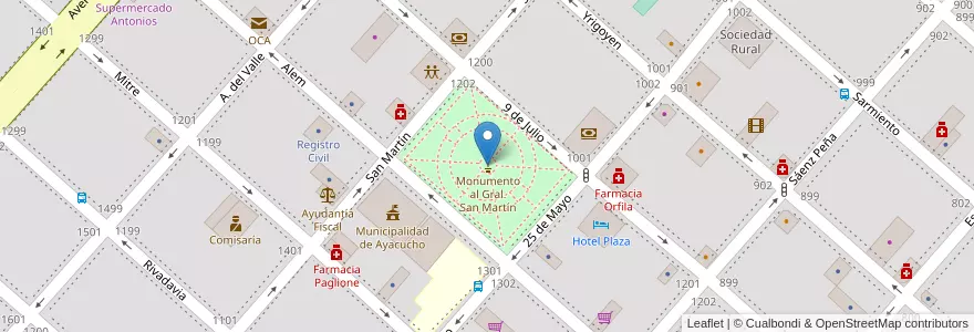 Mapa de ubicacion de Plaza San Martín en آرژانتین, استان بوئنوس آیرس, Partido De Ayacucho, Ayacucho.