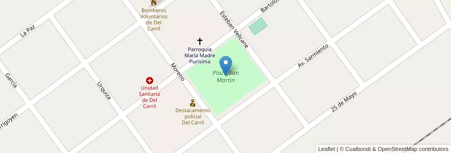 Mapa de ubicacion de Plaza San Martín en アルゼンチン, ブエノスアイレス州, Partido De Saladillo.