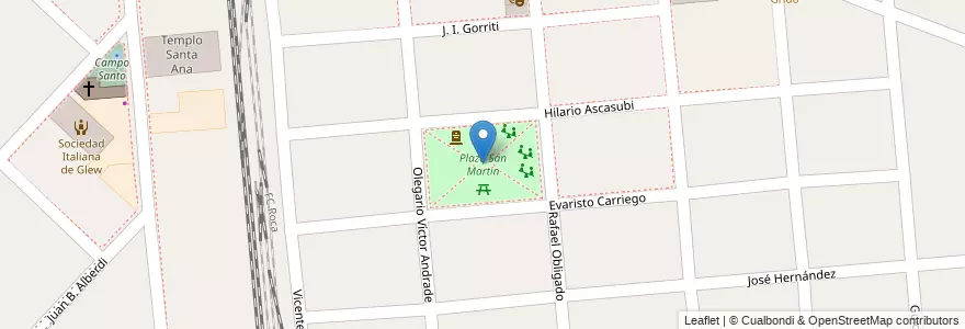 Mapa de ubicacion de Plaza San Martín en Argentina, Buenos Aires, Partido De Almirante Brown, Glew.