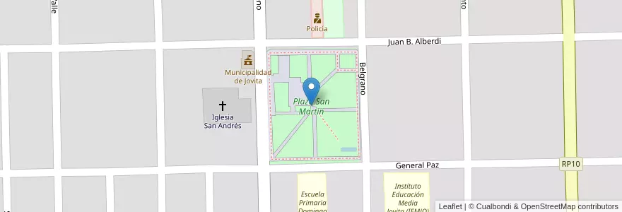 Mapa de ubicacion de Plaza San Martín en Аргентина, Кордова, Departamento General Roca, Pedanía Italó, Municipio De Jovita, Jovita.