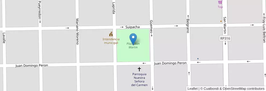 Mapa de ubicacion de Plaza San Martin en 阿根廷, Córdoba, Departamento General Roca, Pedanía Jagüeles, Municipio De Huinca Renancó, Huinca Renancó.