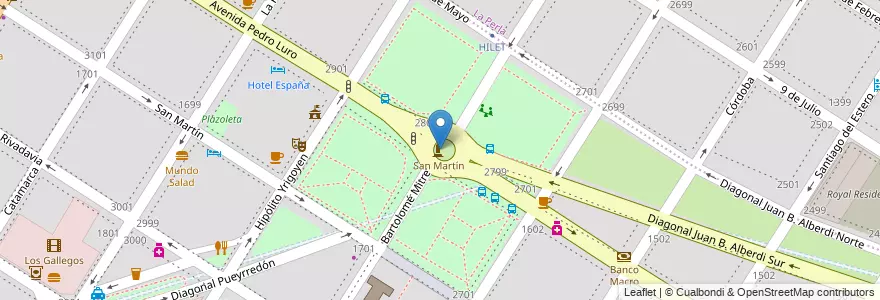 Mapa de ubicacion de Plaza San Martín en Argentina, Buenos Aires, Partido De General Pueyrredón, Mar Del Plata.