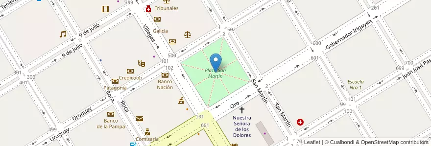 Mapa de ubicacion de Plaza San Martín en آرژانتین, استان بوئنوس آیرس, Partido De Trenque Lauquen, Cuartel Chacras De Trenque Lauquen, Trenque Lauquen.