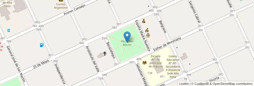 Mapa de ubicacion de Plaza San Martín en Arjantin, La Pampa, Departamento Realicó, Municipio De Alta Italia.