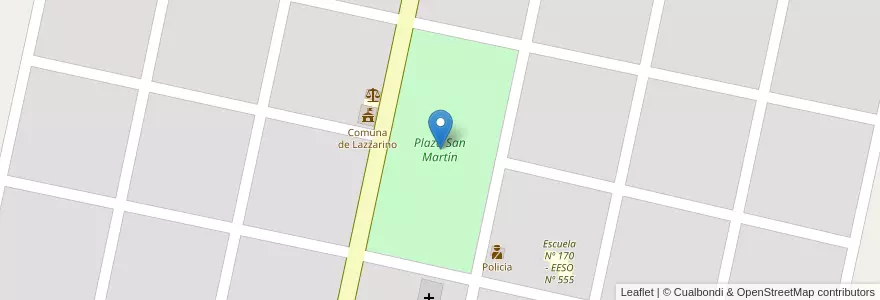 Mapa de ubicacion de Plaza San Martín en 阿根廷, Santa Fe, Departamento General López, Municipio De Lazzarino, Lazzarino.