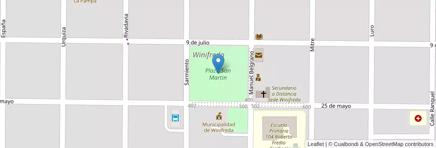 Mapa de ubicacion de Plaza San Martín en アルゼンチン, ラ・パンパ州, Departamento Conhelo, Municipio De Winifreda.