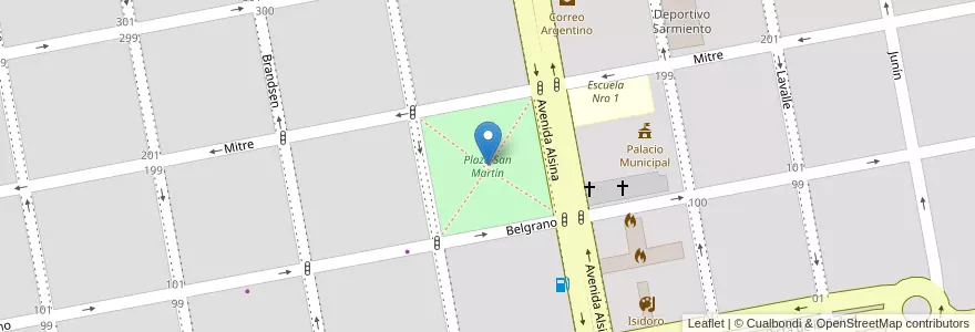 Mapa de ubicacion de Plaza San Martín en アルゼンチン, ブエノスアイレス州, Partido De Coronel Suárez, Coronel Suárez.