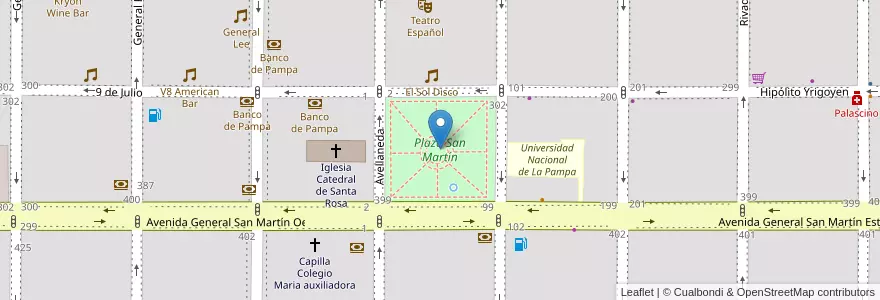 Mapa de ubicacion de Plaza San Martín en Аргентина, Ла-Пампа, Municipio De Santa Rosa, Departamento Capital, Santa Rosa.