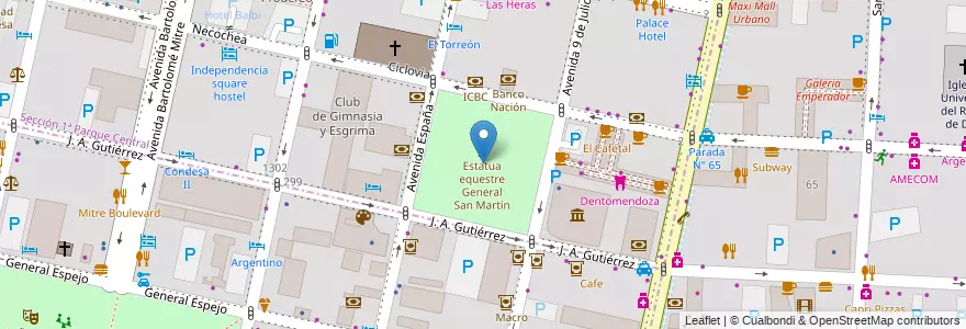 Mapa de ubicacion de Plaza San Martín en 아르헨티나, 칠레, Mendoza, Departamento Capital, Ciudad De Mendoza.