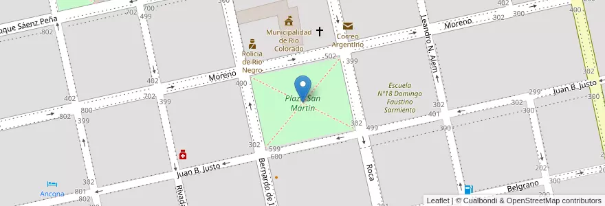 Mapa de ubicacion de Plaza San Martin en Arjantin, Río Negro, Departamento Pichi Mahuida, Río Colorado.