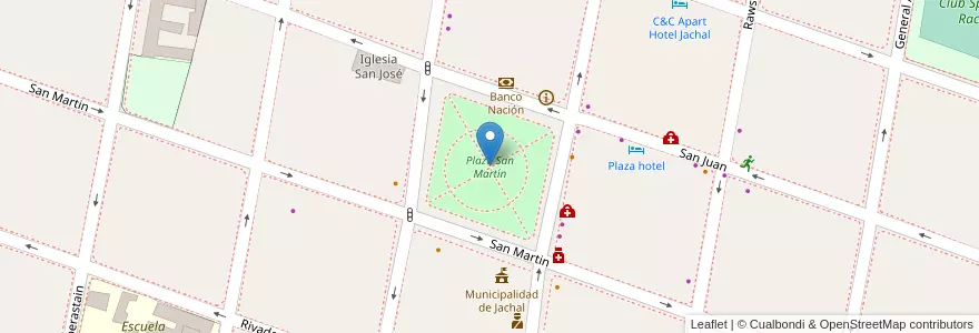 Mapa de ubicacion de Plaza San Martín en Arjantin, Şili, San Juan, San José De Jáchal.