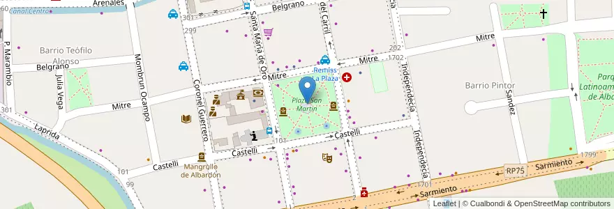 Mapa de ubicacion de Plaza San Martin en Argentina, San Juan, Chile, Albardón.