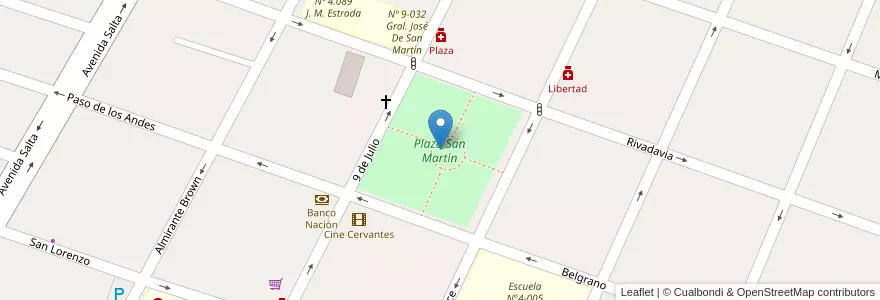 Mapa de ubicacion de Plaza San Martín en 아르헨티나, 칠레, Mendoza, Departamento San Martín, Distrito Ciudad De San Martín.