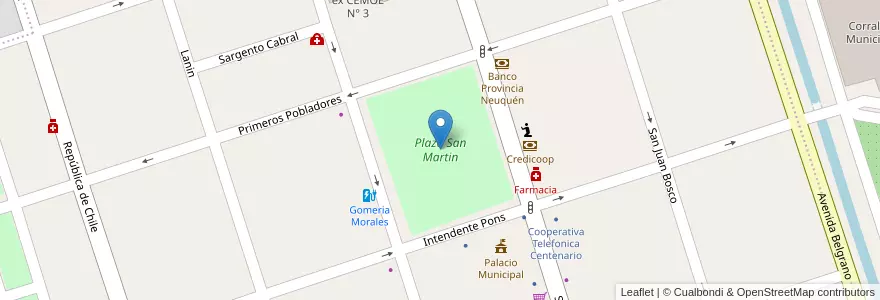 Mapa de ubicacion de Plaza San Martin en الأرجنتين, تشيلي, نيوكوين, Departamento Confluencia, Centenario.