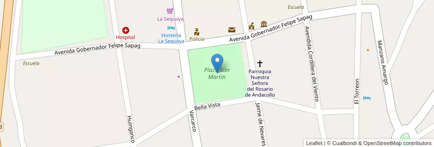 Mapa de ubicacion de Plaza San Martín en アルゼンチン, チリ, ネウケン州, Departamento Minas, Andacollo.