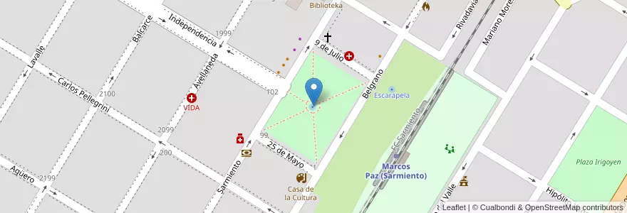 Mapa de ubicacion de Plaza San Martín en Arjantin, Buenos Aires, Partido De Marcos Paz, Marcos Paz.