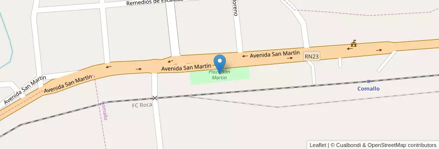 Mapa de ubicacion de Plaza San Martin en Argentine, Chili, Province De Río Negro, Departamento Pilcaniyeu, Comallo.