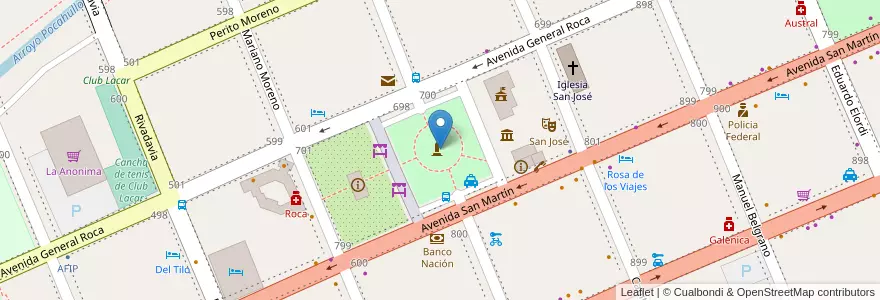 Mapa de ubicacion de Plaza San Martín en Argentinië, Chili, Neuquén, Departamento Lácar, Municipio De San Martín De Los Andes, San Martín De Los Andes.