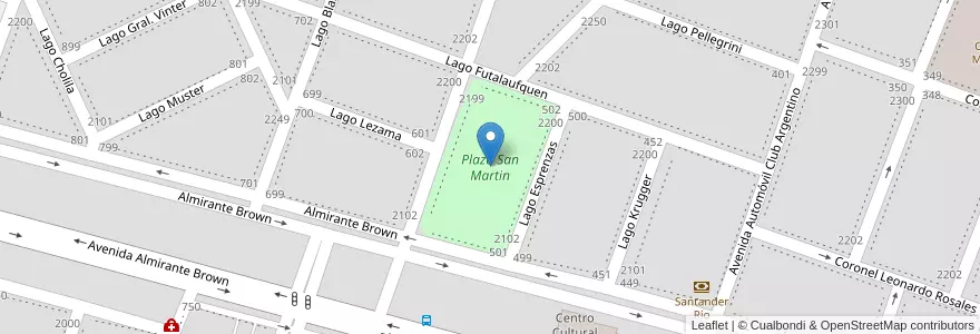 Mapa de ubicacion de Plaza San Martin en Arjantin, Şili, Chubut, Departamento Escalante, Rada Tilly.