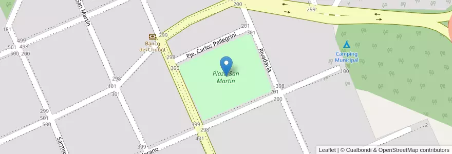 Mapa de ubicacion de Plaza San Martín en Arjantin, Şili, Chubut, Departamento Río Senguer, Rio Mayo.