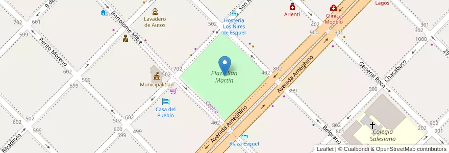 Mapa de ubicacion de Plaza San Martín en Argentina, Chile, Chubut, Departamento Futaleufú, Esquel.