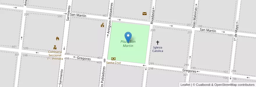 Mapa de ubicacion de Plaza San Martín en Arjantin, Şili, Santa Cruz, Las Heras, Deseado, Las Heras.