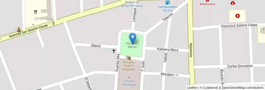 Mapa de ubicacion de Plaza San Martín en アルゼンチン, ミシオネス州, Departamento Eldorado, Municipio De Eldorado, Eldorado.