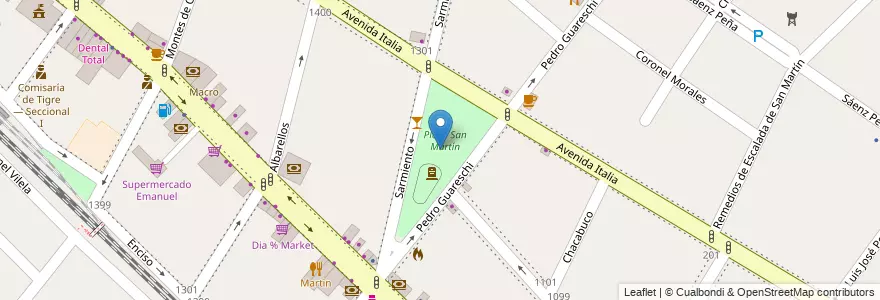 Mapa de ubicacion de Plaza San Martín en Argentina, Buenos Aires, Partido De Tigre, Tigre.