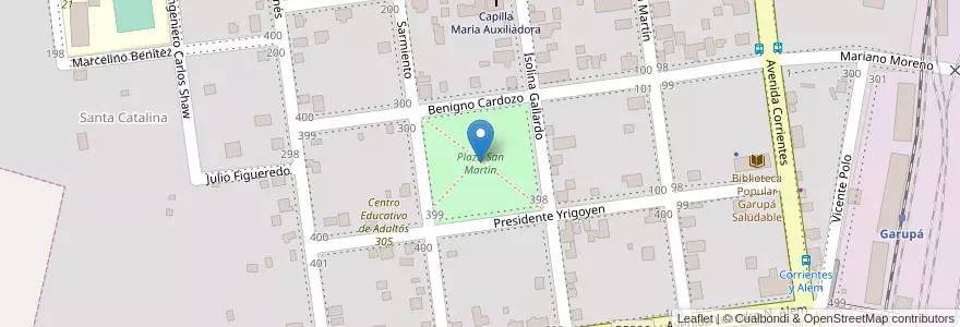 Mapa de ubicacion de Plaza San Martín en 아르헨티나, Misiones, Departamento Capital, Municipio De Garupá, Garupá.