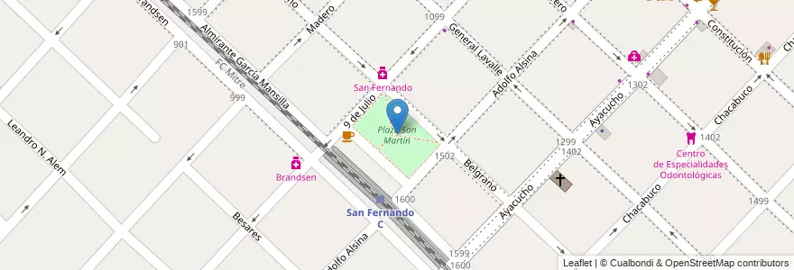 Mapa de ubicacion de Plaza San Martín en آرژانتین, استان بوئنوس آیرس, Partido De San Fernando, San Fernando.