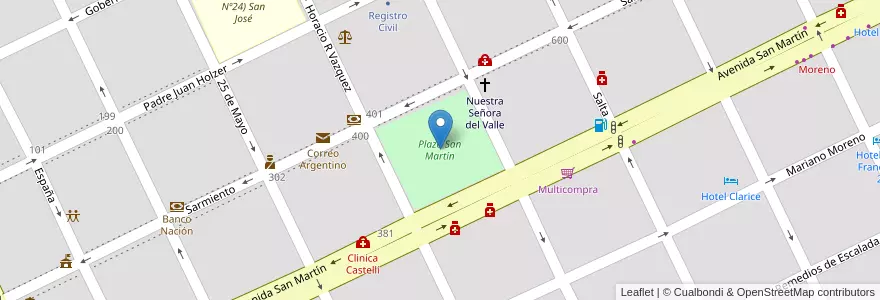 Mapa de ubicacion de Plaza San Martín en 아르헨티나, Chaco, Departamento General Güemes, Municipio De Juan José Castelli, Juan José Castelli, Juan Jose Castelli.