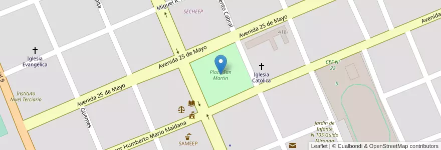 Mapa de ubicacion de Plaza San Martin en 阿根廷, Chaco, Departamento Sargento Cabral, Municipio De Colonia Elisa, Colonia Elisa.