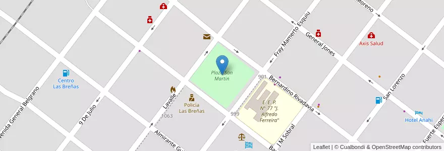 Mapa de ubicacion de Plaza San Martin en آرژانتین, Chaco, Departamento Nueve De Julio, Las Breñas, Las Breñas.