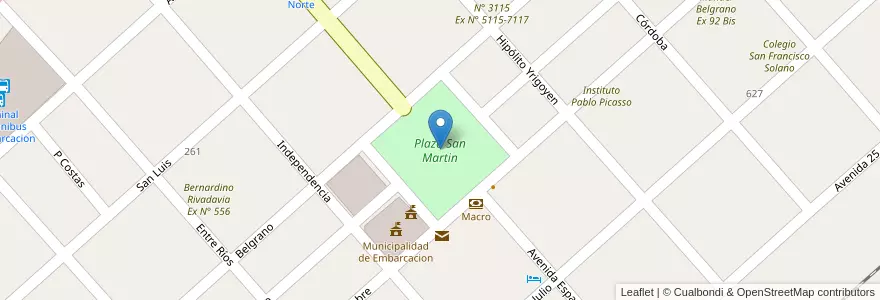 Mapa de ubicacion de Plaza San Martin en 아르헨티나, Salta, General San Martín, Municipio De Embarcación.