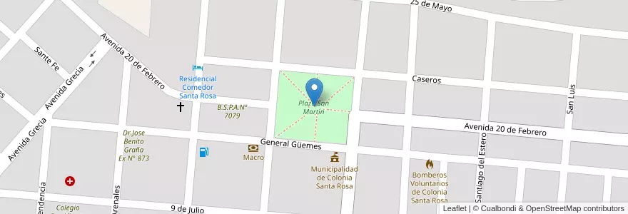 Mapa de ubicacion de Plaza San Martín en Argentina, Salta, Orán, Municipio De Colonia Santa Rosa, Colonia Santa Rosa.