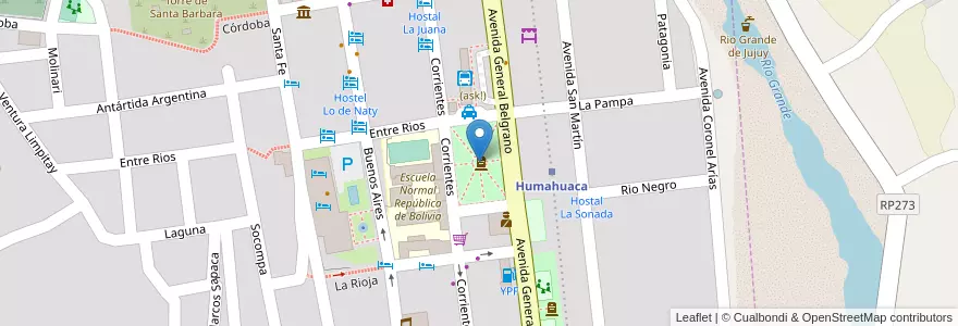 Mapa de ubicacion de Plaza San Martin en آرژانتین, Jujuy, Departamento Humahuaca, Municipio De Humahuaca, Humahuaca.