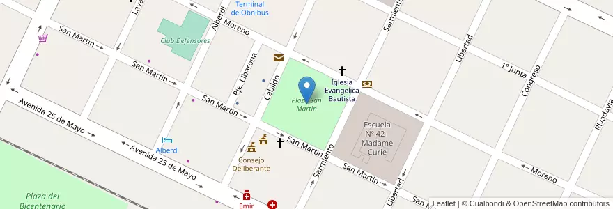 Mapa de ubicacion de Plaza San Martin en アルゼンチン, サンティアゴ・デル・エステロ州, Departamento Copo.