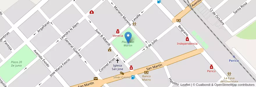 Mapa de ubicacion de Plaza San Martin en 아르헨티나, Jujuy, Departamento El Carmen, Municipio De Perico, Perico.