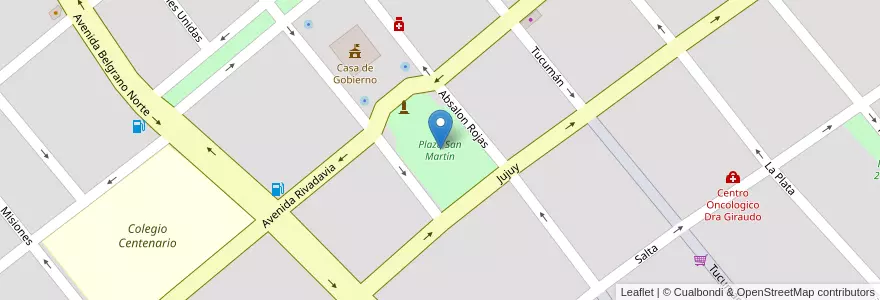 Mapa de ubicacion de Plaza San Martín en アルゼンチン, サンティアゴ・デル・エステロ州, Departamento Capital, Santiago Del Estero.